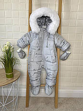 Зимовий дитячий теплий комбінезон з пінетками та рукавичками для новонароджених розміри 74 80 86 від півроку до півтора року, фото 3