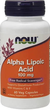 Альфа-ліпоєва кислота NOW Alpha Lipoic Acid 100 мг 60 капс, фото 1