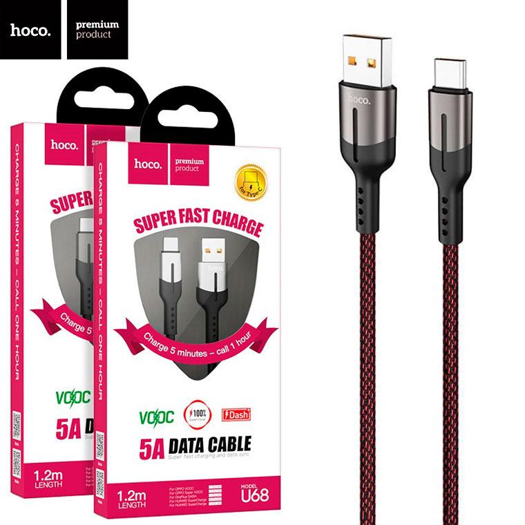 USB кабель HOCO U68 Gusto flash charging data cable Type-C 5A/1,2m Black