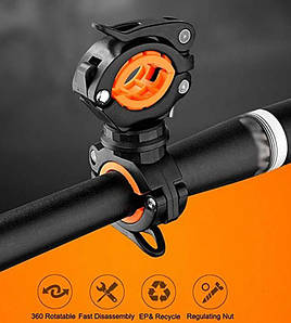 Вело тримач ліхтарика кріплення хомут поворотний 360 град (подвійний) чорний