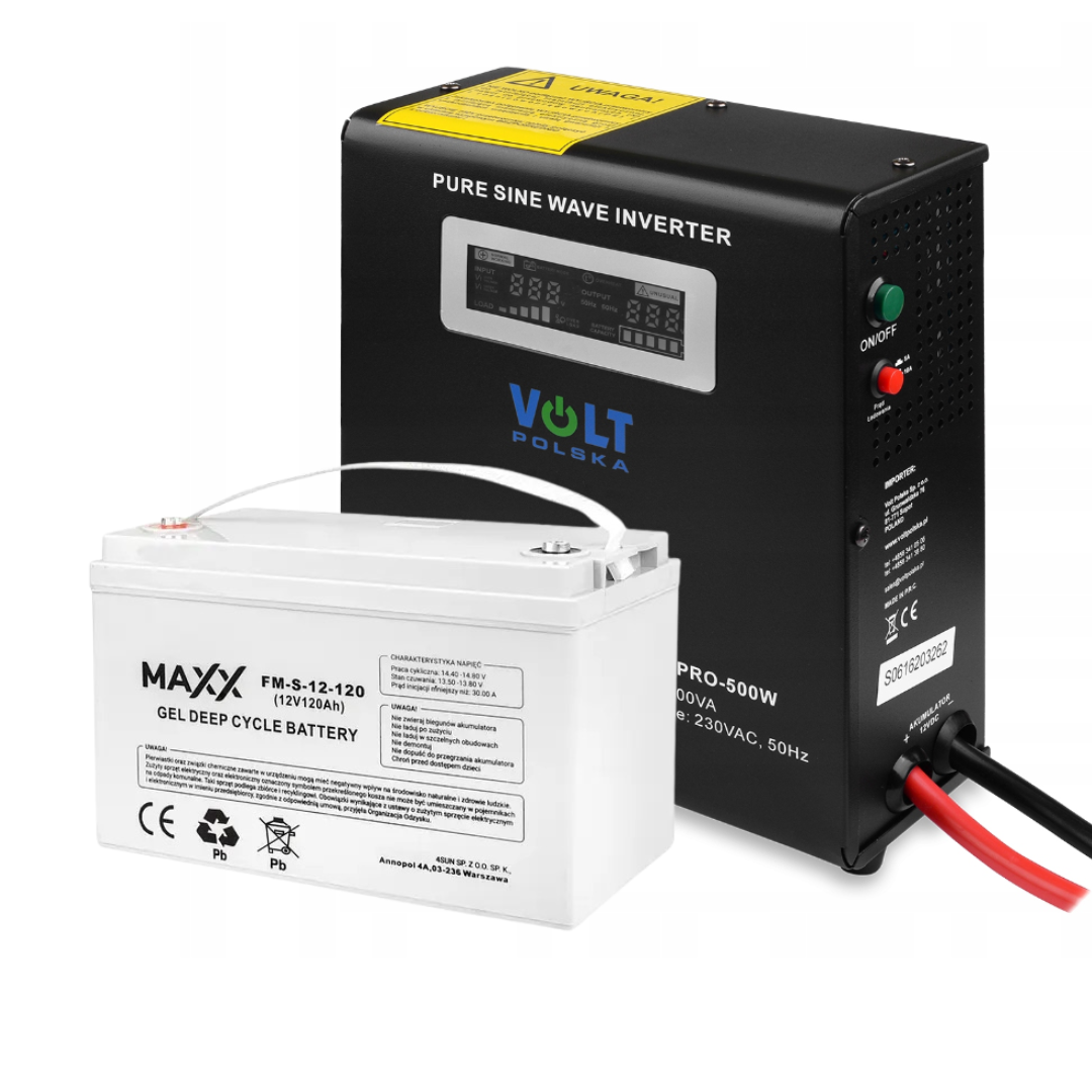 Комплект для екстреного живлення: SINUS PRO 500 W 12/230V 300/500W + Акумулятор гелевий 4SUN MAXX GEL 120 Ач