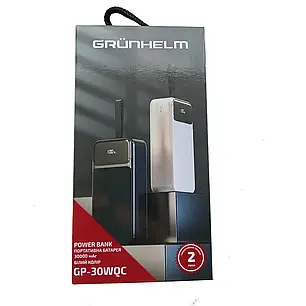 Power Bank - Портативна батарея 30.000 mAh. білий - GP-30WQC. швидка зарядка 22.5W GRUNHELM, фото 3
