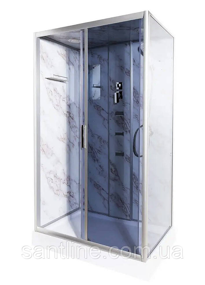 Гідробокс TKF 7715 Мармур BG 120х80x210 см душовий бокс Vivia прямокутний сіре скло розсувні двері, фото 1