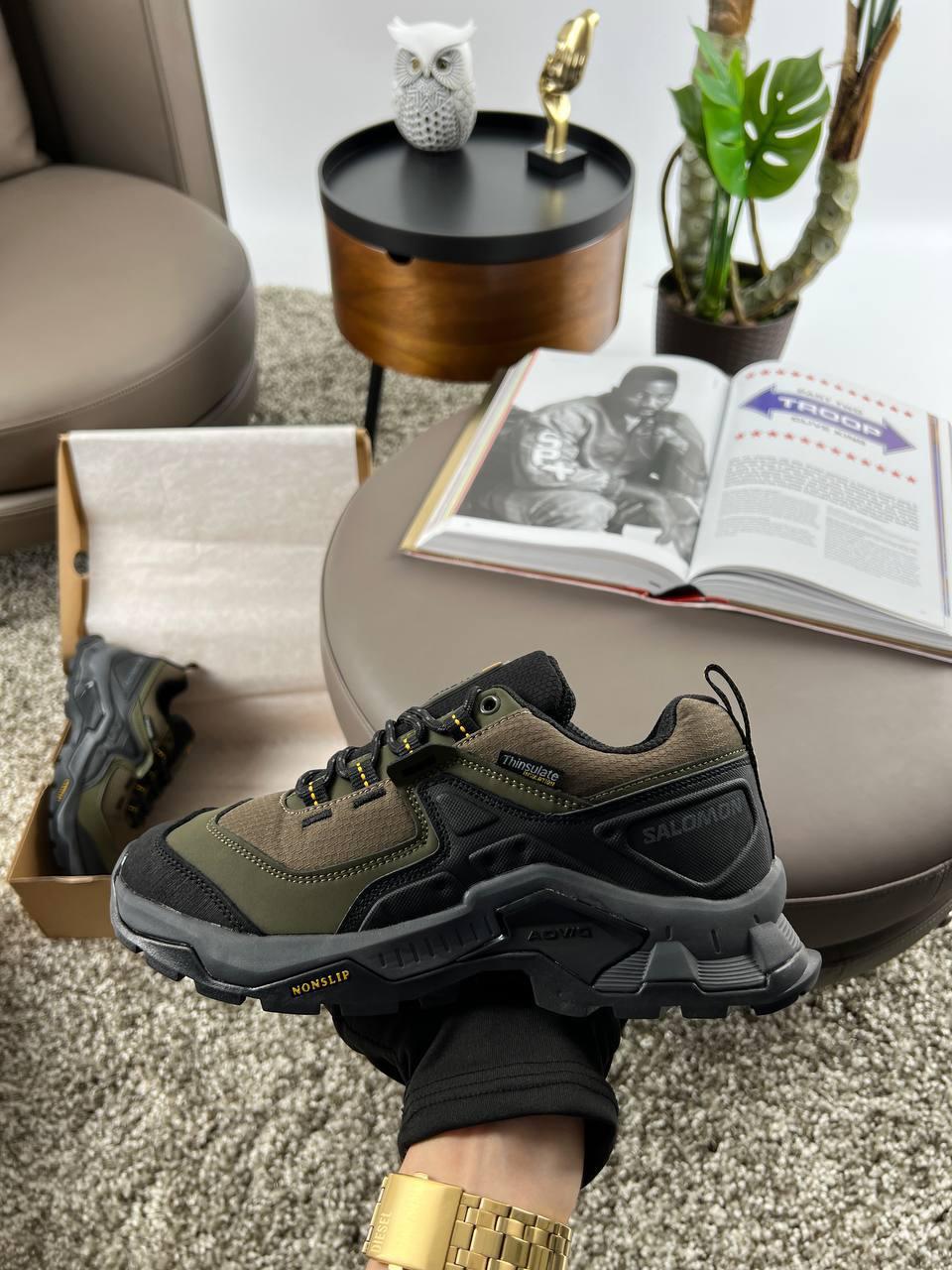 Чоловічі кросівки Salomon Quest M Element Gtx Gore-Tex Khaki Black, кеди шкіра текстиль водонепроникний хакі