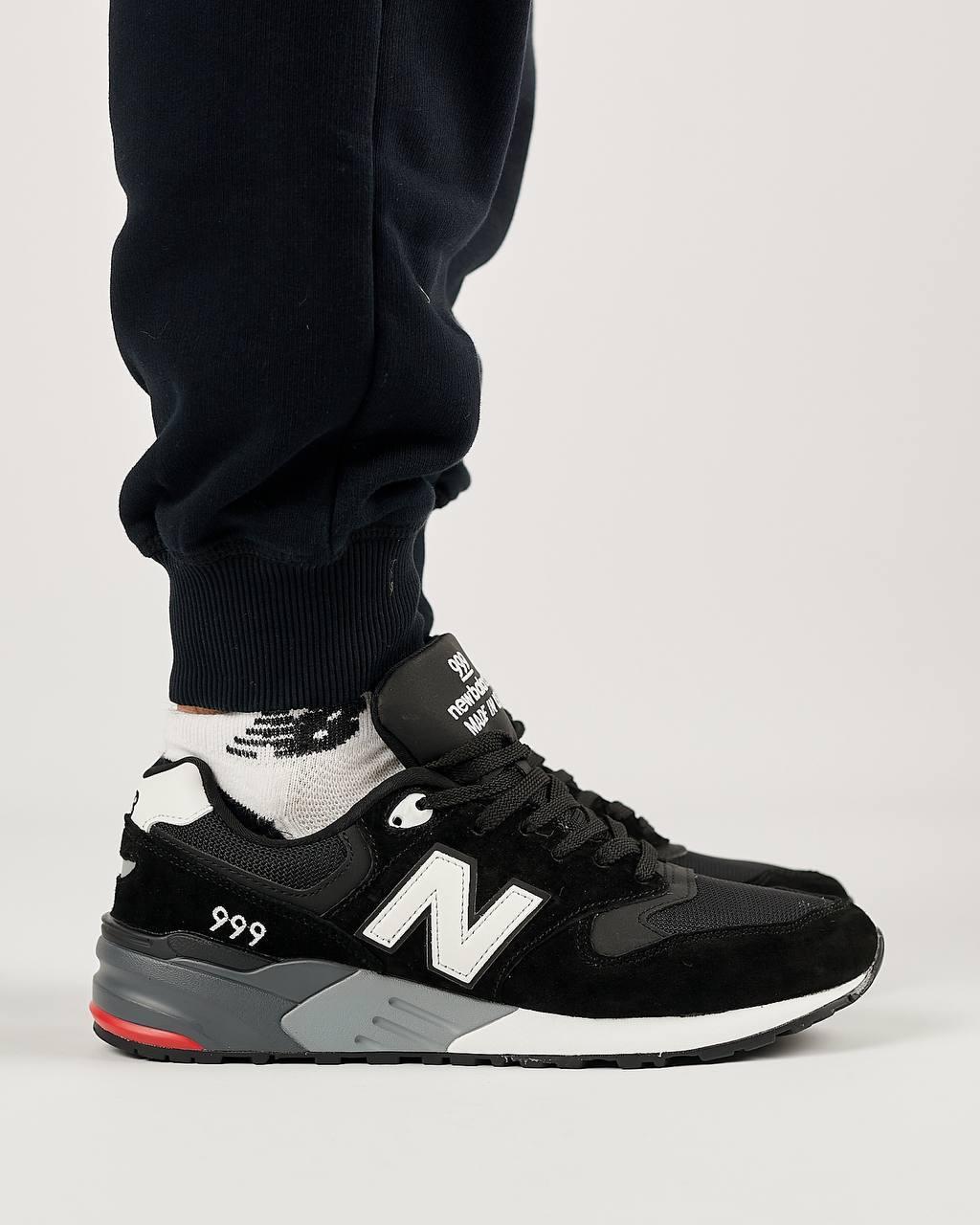 Чоловічі замшеві текстиль кросівки New Balance 999 Black White Gray, кеди Нью Беленс чорні. Чоловіче взуття
