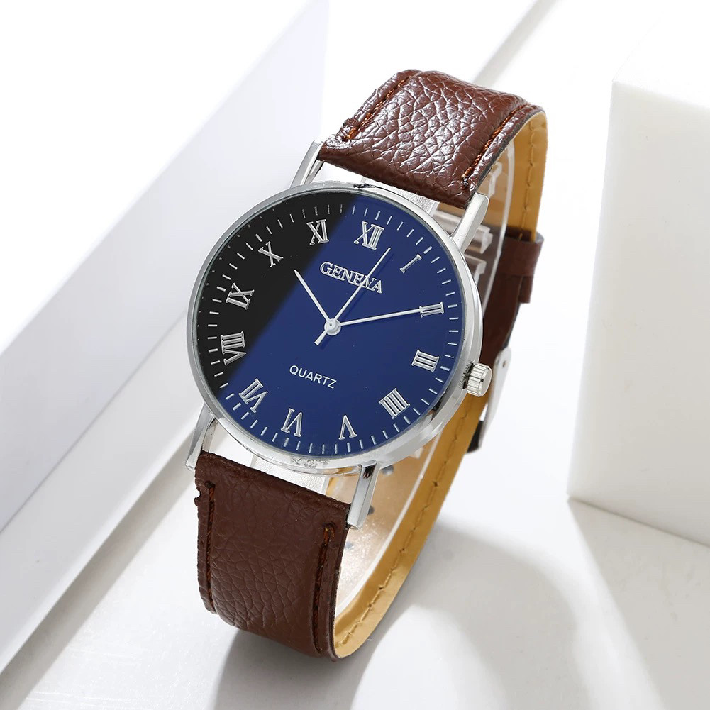 Чоловічий класичний наручний годинник "Geneva Classic" з коричневим ремінцем