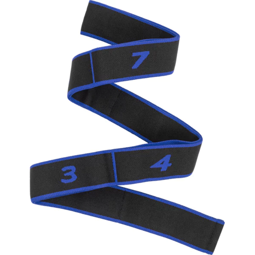 Гумка для фітнесу з петлями Queenfit 86,5 х 4 см чорно-блакитна