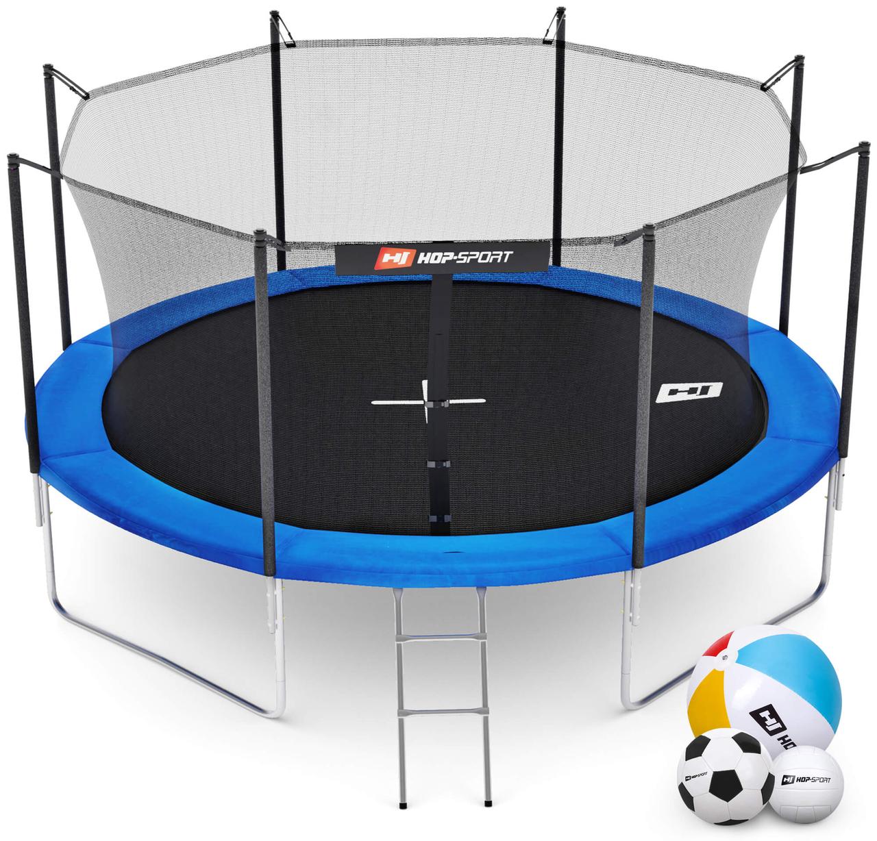 Батут Hop-Sport 12ft (366 см) синій із внутрішньою сіткою