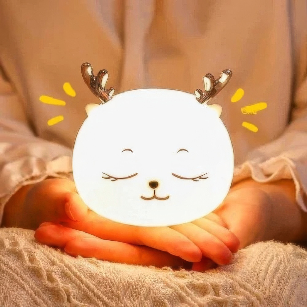 Нічник на акумуляторі у вигляді оленя із сенсорним датчиком Cute Deer Silicone Night Light, м'який нічник