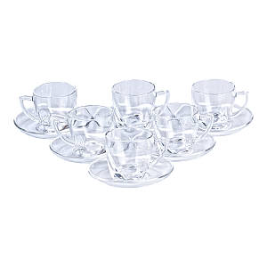 Скляний чайний сервіз на 6 персон Clear прозорі чашки з блюдцем прозорий
