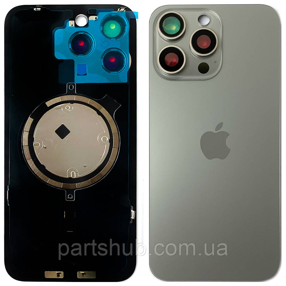 Задня кришка Apple iPhone 15 Pro Max (сіра Natural Titanium з рамкою, склом камер та магнітом), фото 1