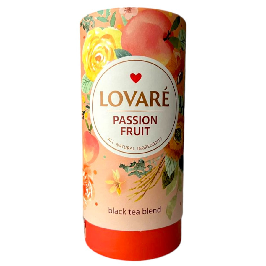 Чай Lovare Passion Fruit чорний листовий цейлонський з ананасом і персиком 80 грамів у подарунковому пакованні, фото 1