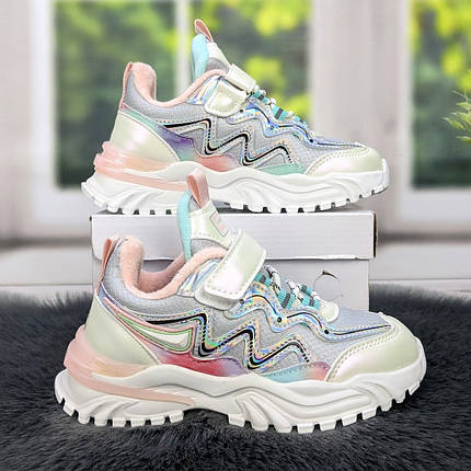 Кросівки дитячі для дівчинки демісезонні утеплені сірі з рожевим Paliament 5511, фото 1