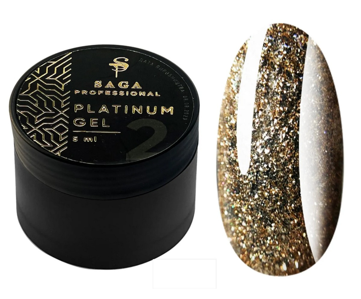 Гель-фарба для дизайну SAGA Professional Platinum gel #2, 5 мл, фото 1