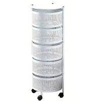 Етажерка косметологічна СЕТКА з коліщатками на 5 ящиків, біла КРУГЛАЯ