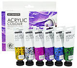 Художні акрилові фарби з блискітками Art Rangers Acrylic glitter 6 кольорів у тубах по 75ml, фото 3