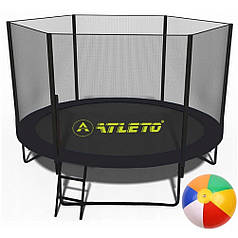 Батут вуличний із захисною сіткою і драбинкою 252 см Atleto Black чорний для будинку дачі вулиці