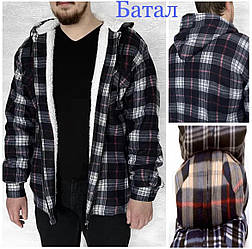 Сорочка чоловіча батальна на хутрі з капюшоном, Китай. Розміри батал 56-64