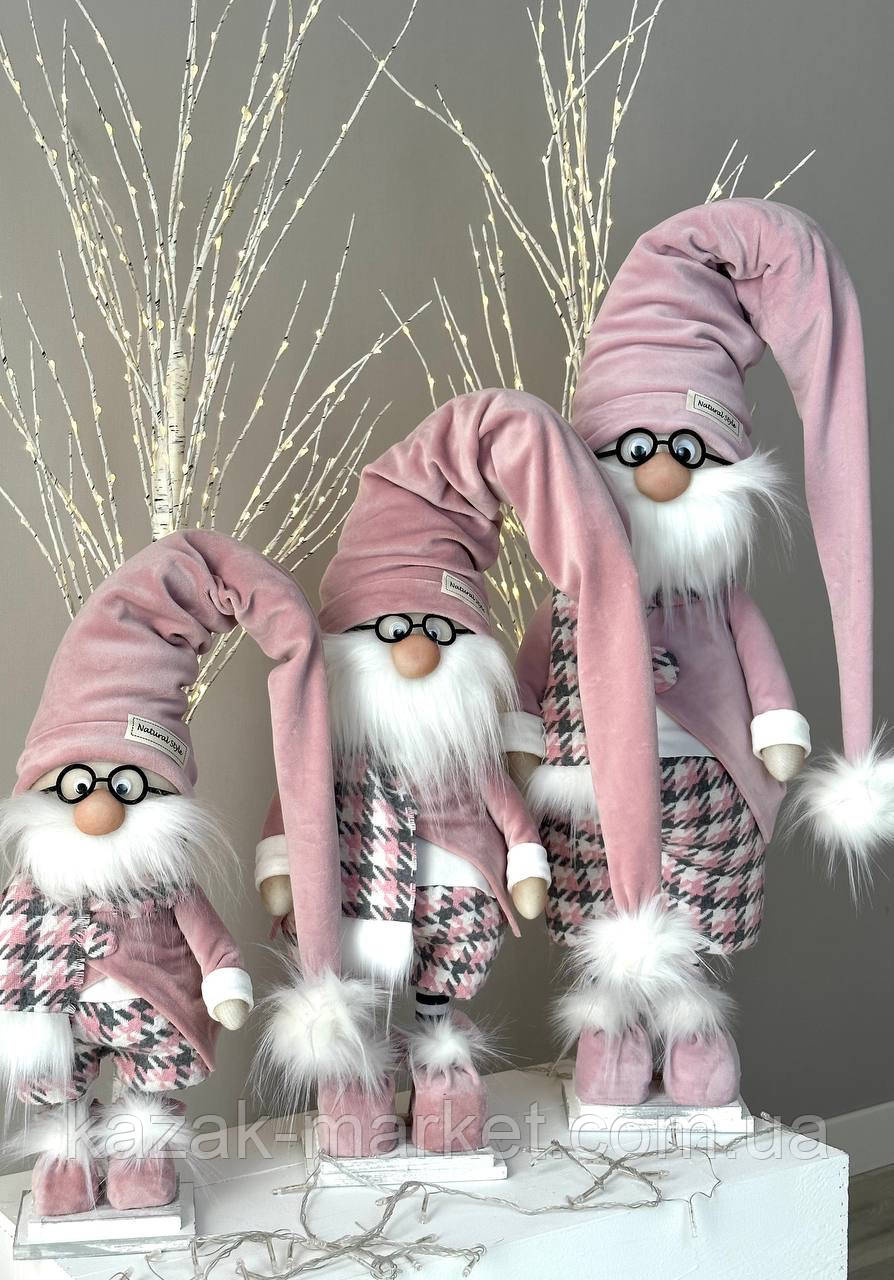 Новорічна Hand made фігурка різдвяного гнома з шарфиком 60 см, скандинавський гном пр-во Україна, фото 1