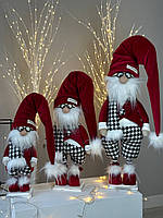 Новорічна Hand made фігурка 80 см різдвяного гнома з шарфиком, Прикраса скандинавський гном