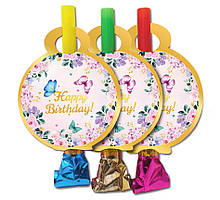 Язичок гудок карнавальний Метелики, 6 шт в уп