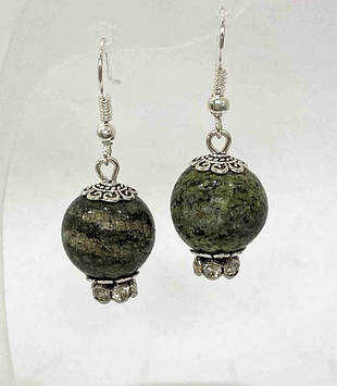 Сережки Змійовик гладка кулька d-14мм+- L-38мм+-