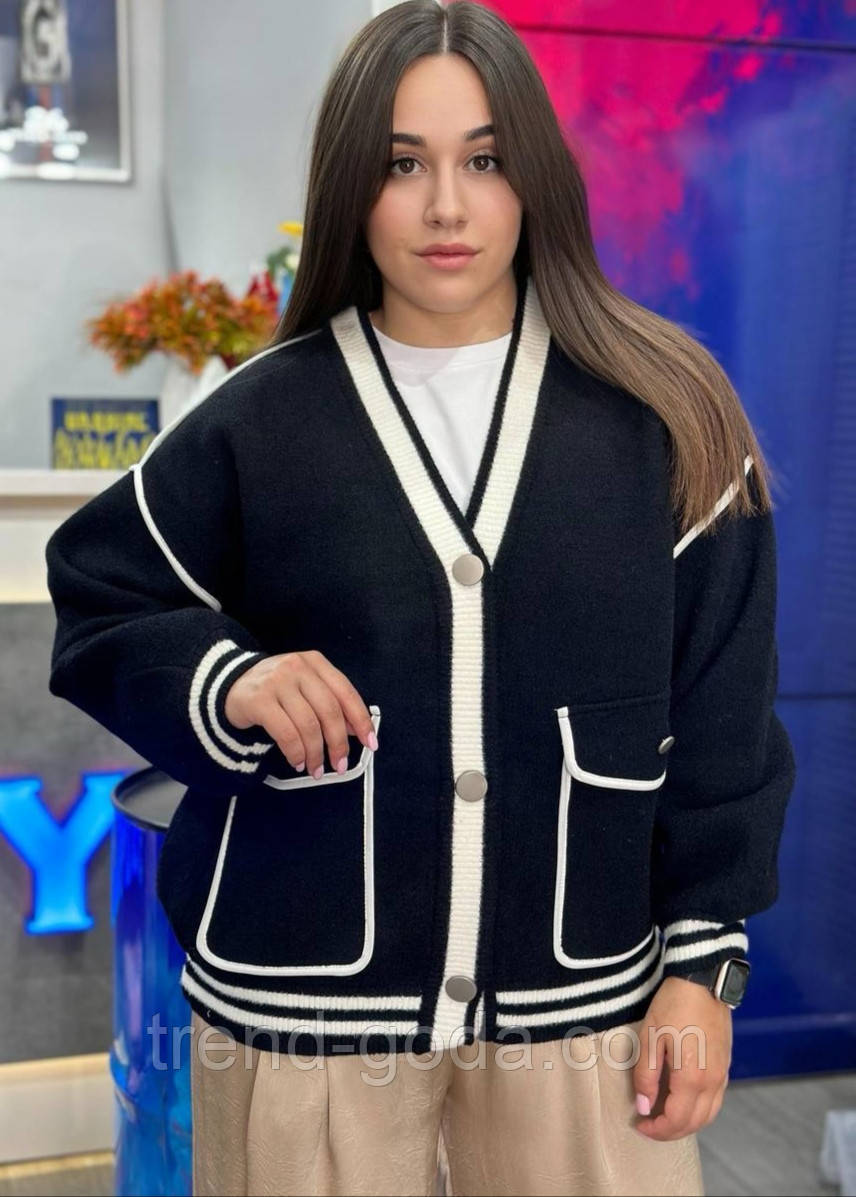 Кардиган кофта жіночий на гудзиках ( oversize )Тепла кофта жіноча чорна на ґудзиках