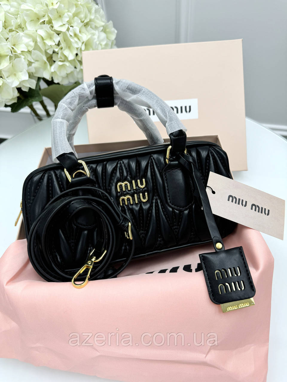 Фірмова шкіряна жіноча сумка Miu Miu Arcadie Matelassé Nappa Leather Bag повсякденна сумка з ручками