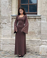 Красивое модное женское платье на каждый день в рубчик с завязками, молодежное платья-макси з длинным рукавом