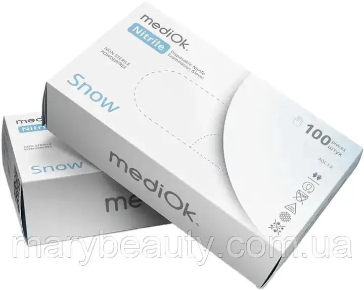Рукавички нітрилові білого кольору MediOK Snow розмір M, 100шт., фото 1
