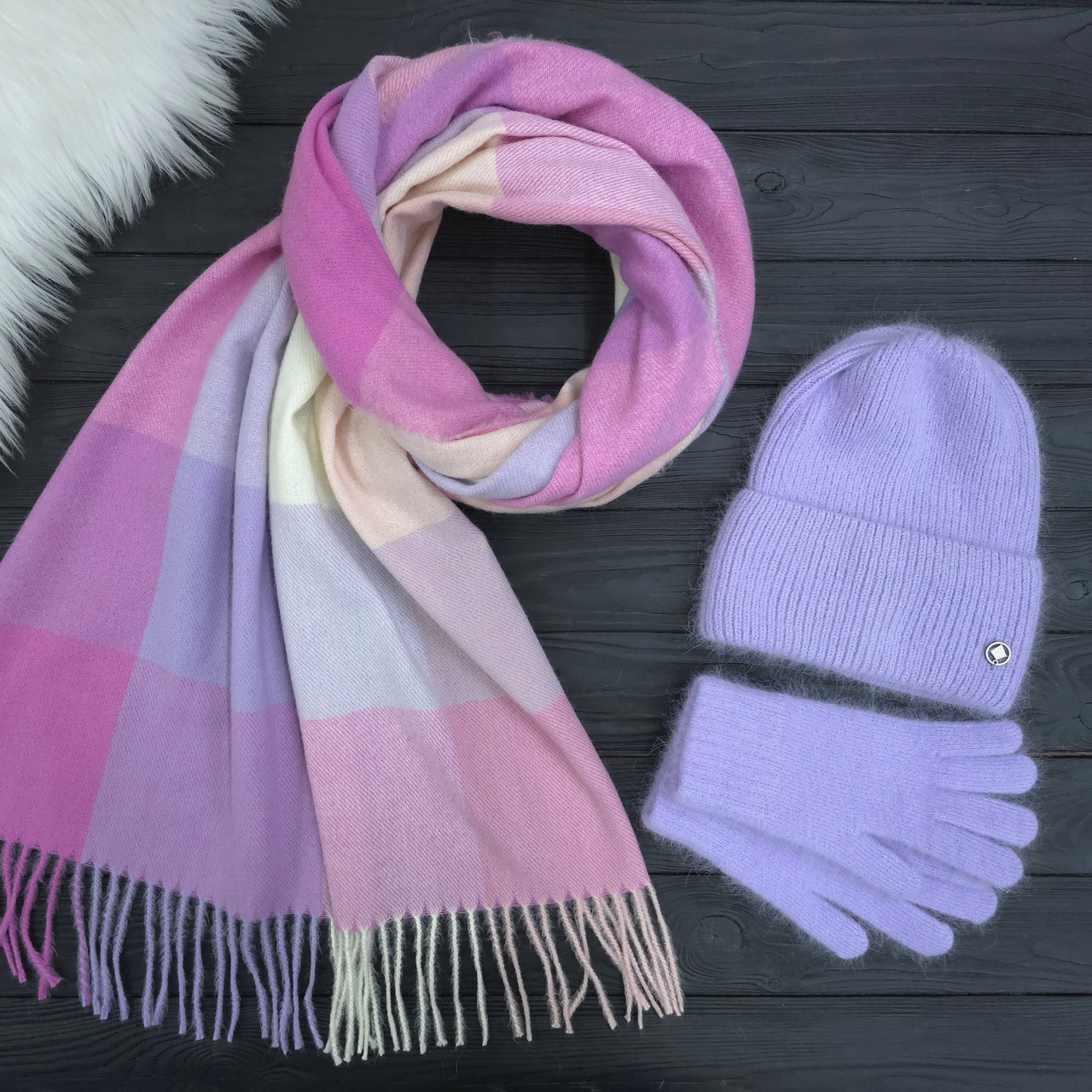 Комплект жіночий зимовий ангоровий (шапка+шарф+рукавички) ODYSSEY 56-58 см Бузковий 13601 - 1141 - 4201, фото 1