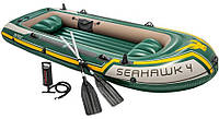 Човен надувний Intex 68351 «Seahawk 4 Set» (145*351 см, моторно-гребний, чотиримісний, трикамерний, весла, насос, надувне дно, до