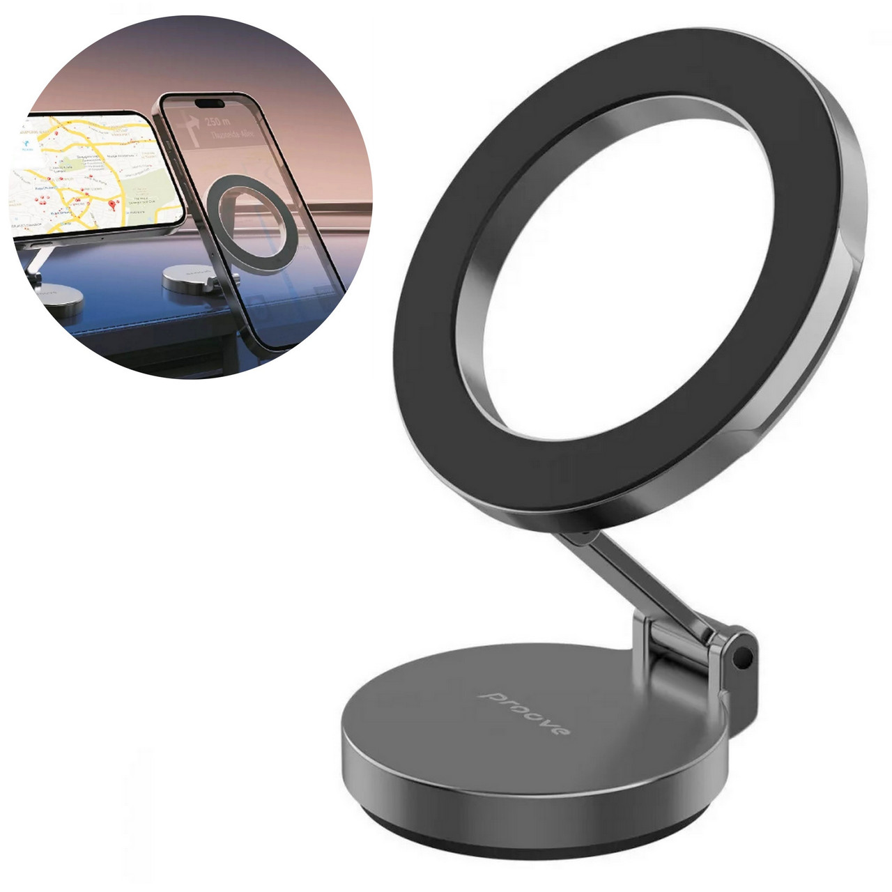 Магнітний тримач телефона в авто Proove Hoop Stick-on Car Mount Magnetic Ring Dark Gray
