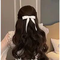 Шпилька бант для волосся подвійний атласний молочний колір Fashion Jewelry