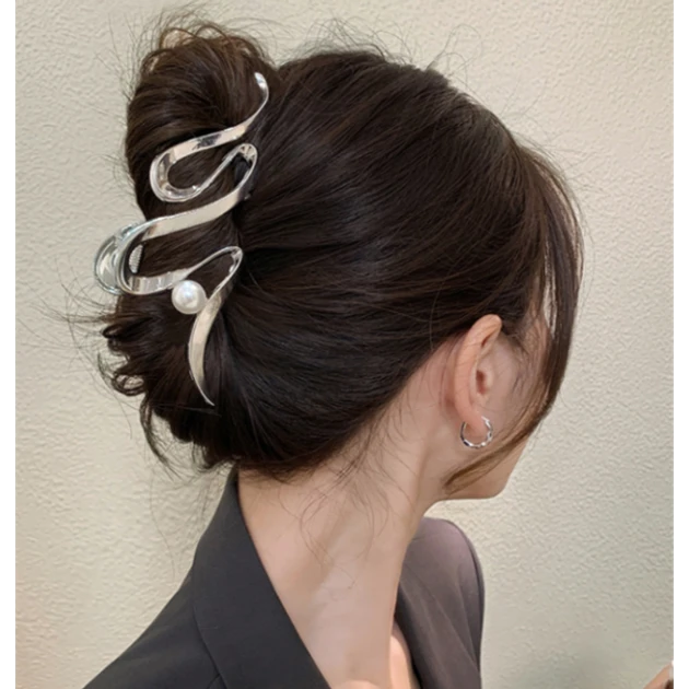 Шпилька для волосся металевий Хвиля з перлиною Fashion Jewelry, фото 1