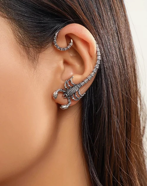 Кафи сережки скорпіон сріблястий колір моносерега y2k біжутерія Fashion Jewelry 2 шт, фото 1