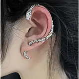 Кафф сережки Змія на ліве вухо сріблястий колір моносережки y2k біжутерія Fashion Jewerly, фото 3