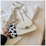 Жіноча сумка 1085 багет біла молочна, фото 8