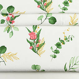 Фланель " Троянди з евкаліптом" на білому тлі ширина 240 см No Ф-3341