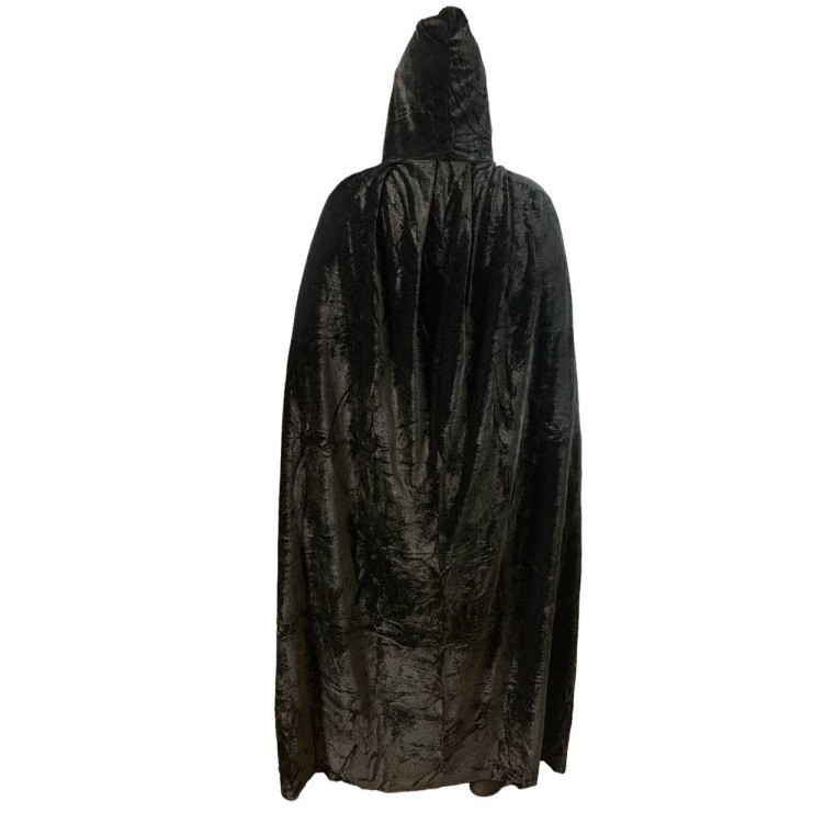 Велюровий плащ накидка з капюшоном чорний на Хелловін, 140 см