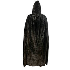 Велюровий плащ накидка з капюшоном чорний на Хелловін, 140 см