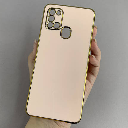 Чохол для Samsung Galaxy A21s глянцевий із золотою окантовкою чохол на телефон самсунг а21с пудровий h7y, фото 1