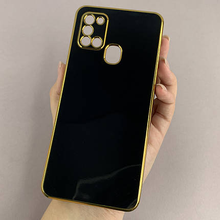 Чохол для Samsung Galaxy A21s глянцевий із золотою окантовкою чохол на телефон самсунг а21с чорний h7y, фото 1