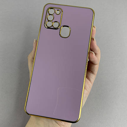 Чохол для Samsung Galaxy A21s глянцевий із золотою окантовкою чохол на телефон самсунг а21с чорничний h7y, фото 1