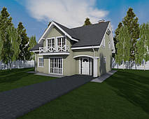 Фасад здания. Проект дома с балконом и мансардным этажом MS146. 