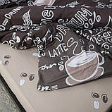 Двоспальна постільна білизна на гумці 180х220 Кавовий ранок (23122) Бязь Ранфорс з компаньйоном, фото 3