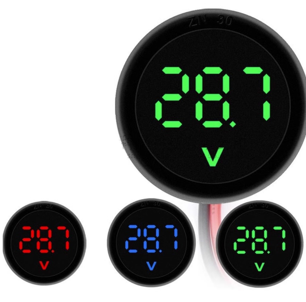 Вольтметр D-SUN DC 5-100 В круглий (зелені цифри), фото 1