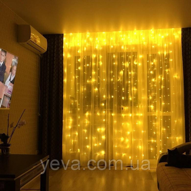 Гірлянда штора 3 на 3 320 LED з пультом на USB, Світлодіодна гірлянда водоспад, Штора гірлянда на вікно led