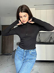 Базовий обтягуючий укорочений кроп топ із турецький рубчик лонгслів з довгим рукавом кофта зі змійкою