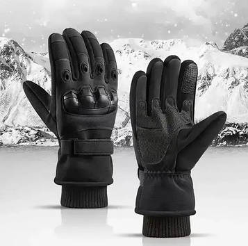 Зимові повнопалі рукавички на флісі Чорні Solve c кісточками KT6010202 PeremogaUA